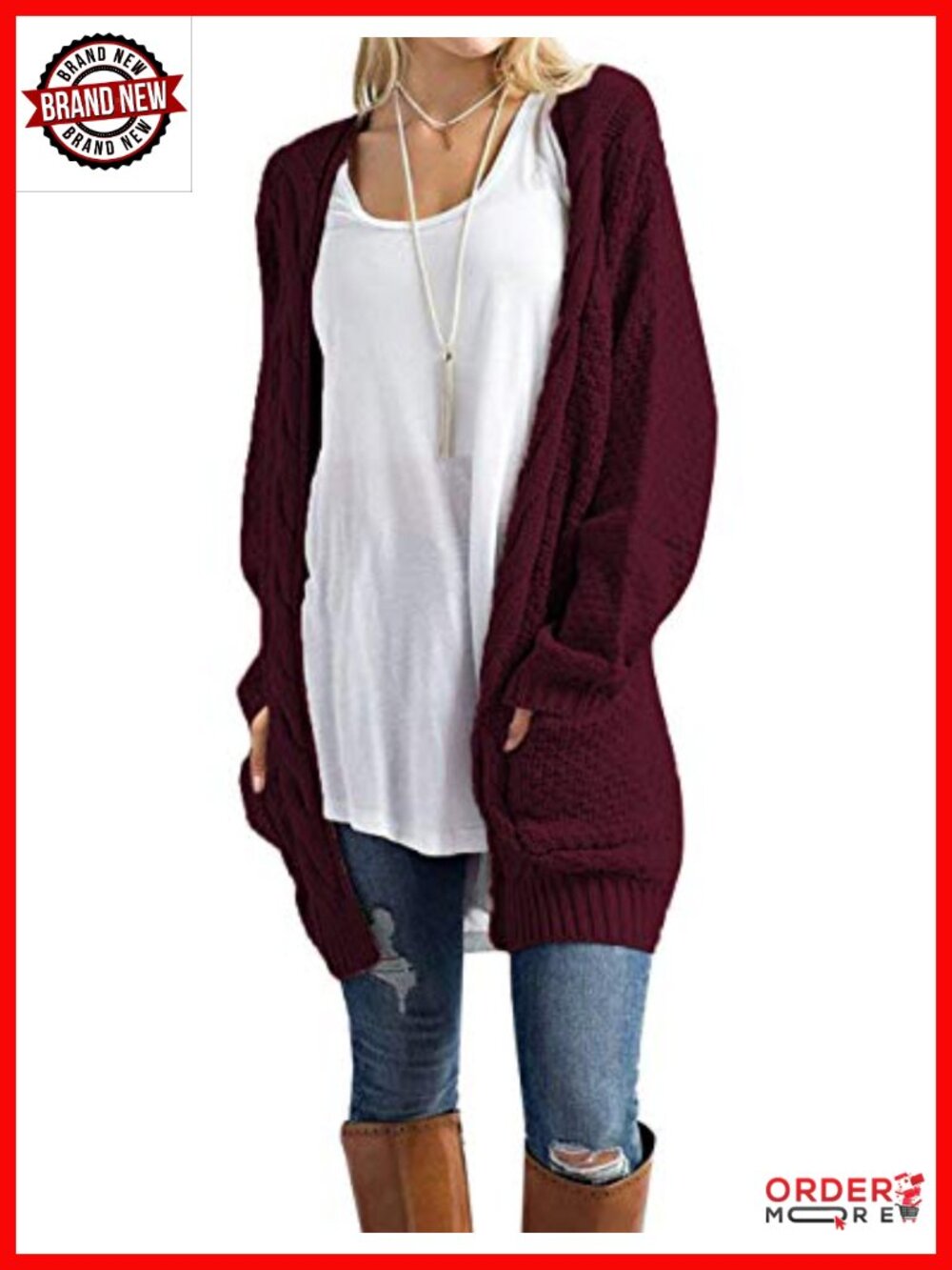Long Open Front Cardigan Lightweight Knit Sweater with Pockets